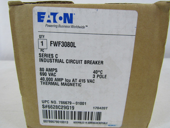 Eaton FWF3080L Molded Case Breakers (MCCBs) FWF 3P 80A 690V 50/60Hz 3Ph F Frame
