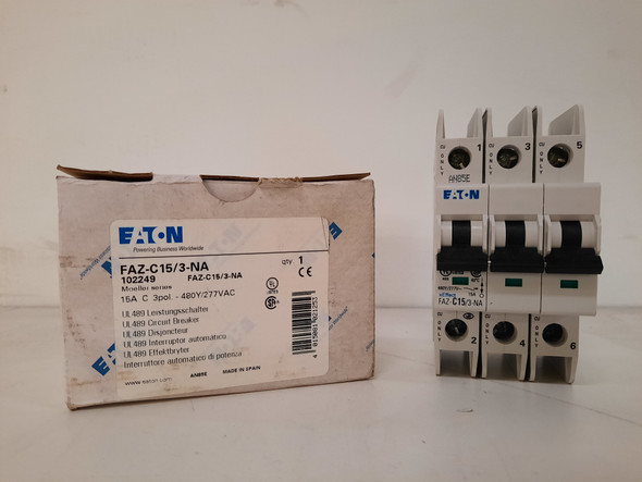 Eaton FAZ-C15/3-NA Din Rail Mounted Circuit Breakers 3P 15A 277V EA