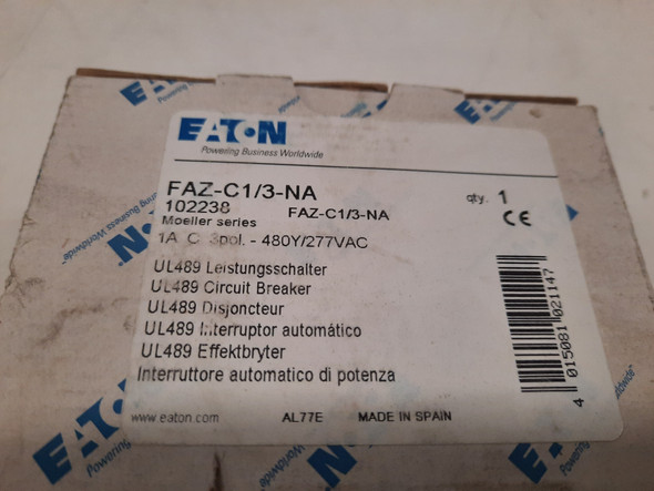 Eaton FAZ-C1/3-NA Miniature Circuit Breakers (MCBs) FAZ 3P 1A 480V 50/60Hz 3Ph EA