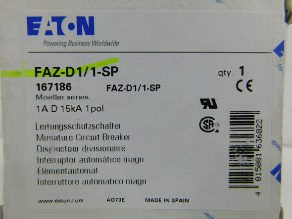 Eaton FAZ-D1/1-SP Motor Circuit Protector (MCPs) FAZ 1P 1A 277V 50/60Hz 1Ph EA