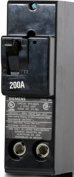 Siemens QN2200H Molded Case Breakers (MCCBs) QN 2P 200A 240V 50/60Hz 1Ph EA