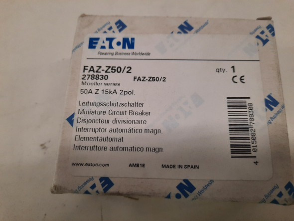 Eaton FAZ-Z50/2 Miniature Circuit Breakers (MCBs) FAZ 2P 50A 480V 50/60Hz 1Ph