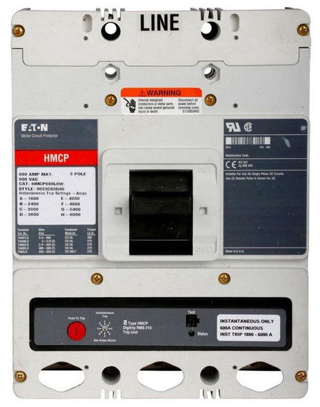 Eaton HMCP600L6W Motor Circuit Protector (MCPs) HMCP 3P 600A 600V 50/60Hz 3Ph M Frame