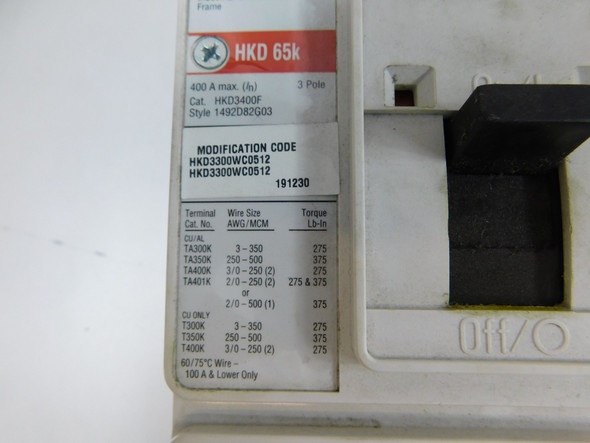 Eaton HKD330WC0512 Molded Case Breakers (MCCBs) HKD 3P 300A 600V 50/60Hz 3Ph K Frame