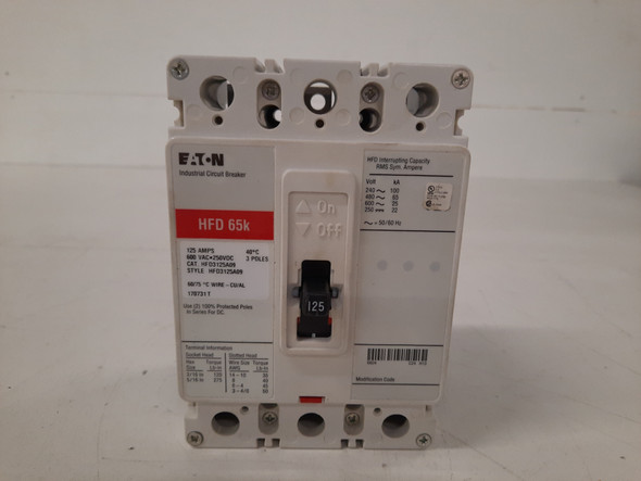 Eaton HFD3125A09 Molded Case Breakers (MCCBs) HFD 3P 125A 600V 50/60Hz 3Ph F Frame