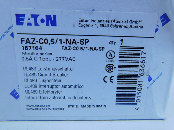 Eaton FAZ-C0.5/1-NA-SP Miniature Circuit Breakers (MCBs)