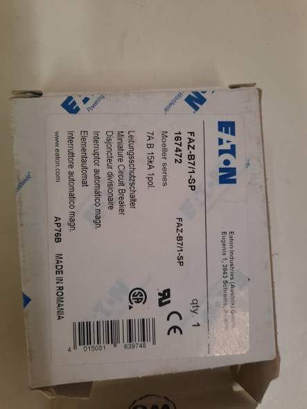 Eaton FAZ-B7/1-SP Miniature Circuit Breakers (MCBs) FAZ 1P 7A 277V 50/60Hz 1Ph