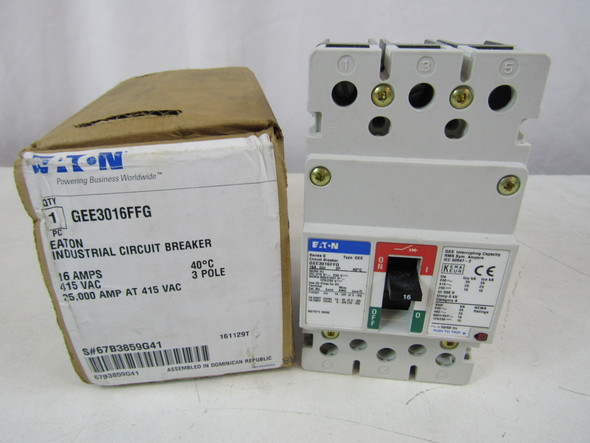 Eaton GEE3016FFG Molded Case Breakers (MCCBs) GEE 3P 16A 480V 50/60Hz 3Ph G Frame