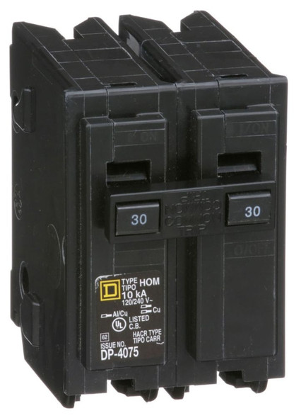 Square D HOM230 Miniature Circuit Breakers (MCBs) 2P 30A 120V EA