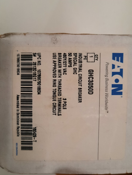 Eaton GHC3050D Molded Case Breakers (MCCBs) GHC 3P 50A 480V 50/60Hz 3Ph G Frame
