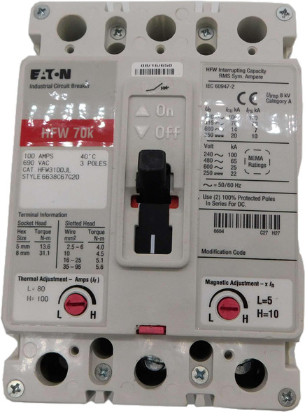Eaton HFW3100JL Molded Case Breakers (MCCBs)
