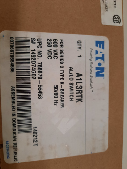 Eaton A1L3RTK Circuit Breaker Accessories Al/Lo Switch 600V 50/60Hz