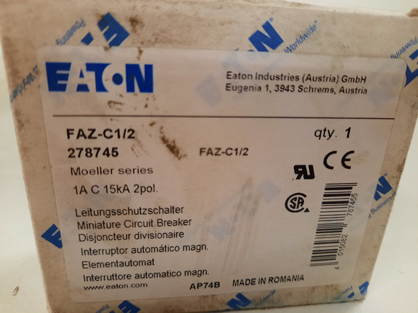 Eaton FAZ-C1/2 Miniature Circuit Breakers (MCBs) FAZ 2P 1A 480V 50/60Hz 1Ph
