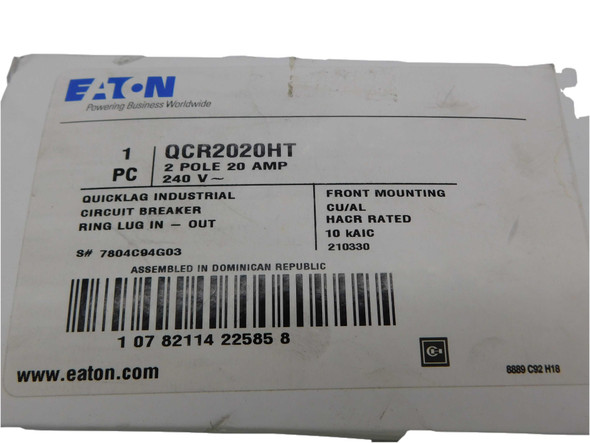 Eaton QCR2020HT Miniature Circuit Breakers (MCBs) QCR 2P 20A 240V 50/60Hz 1Ph