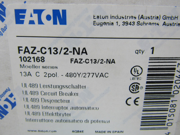 Eaton FAZ-C13/2-NA Miniature Circuit Breakers (MCBs) FAZ 2P 13A 277V 50/60Hz 1Ph