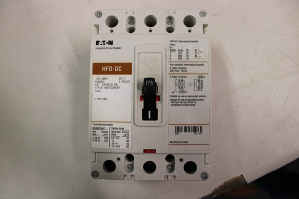 Eaton HFDDC3175L Molded Case Breakers (MCCBs) HFD 3P 175A 600V 50/60Hz 3Ph F Frame EA