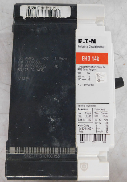 Eaton EHD1030L Molded Case Breakers (MCCBs) EHD 1P 30A 480V 50/60Hz 1Ph F Frame