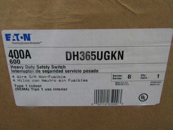 Eaton DH365UGKN Safety Switches DH 3P 400A 600V 50/60Hz 3Ph Non Fusible 4Wire NEMA 1 Eaton DH365UGKN Safety Switches DH 3P 400A 600V 50/60Hz 3Ph Non Fusible 4Wire NEMA 1