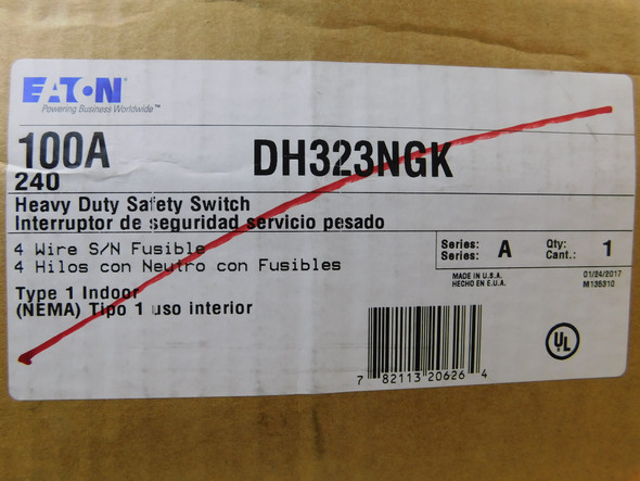 Eaton DH323NGK Heavy Duty Safety Switches DH 3P 100A 240V 50/60Hz 3Ph EA NEMA 1