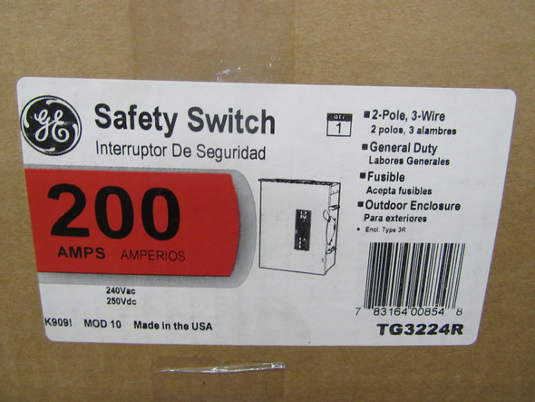 GE TG3224R Safety Switches TG 2P 200A 240V 50/60Hz 1Ph Fusible 3Wire NEMA 3R