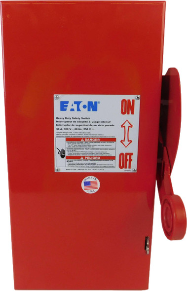 Eaton DH361NGK-0RED Safety Switches DH 3P 30A 600V 50/60Hz 3Ph Fusible w/ Neutral Red 4Wire NEMA 1