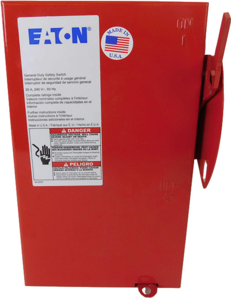 Eaton DG321NGBL0RED Safety Switches DG 3P 30A 240V 50/60Hz 3Ph Fusible w/ Neutral Red 4Wire NEMA 1