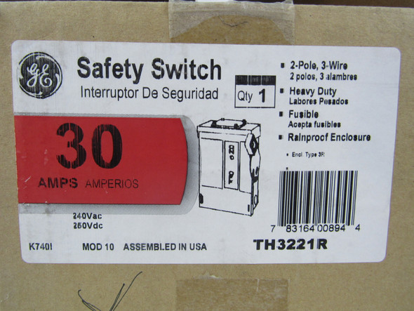 GE TH3221R Safety Switches TH 2P 30A 240V 50/60Hz 1Ph Fusible 3Wire EA NEMA 3R Heavy Duty