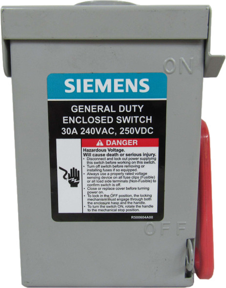 Siemens GNF321RA Safety Switches GNF 3P 30A 240V 50/60Hz 3Ph Non Fusible 3Wire NEMA 3R