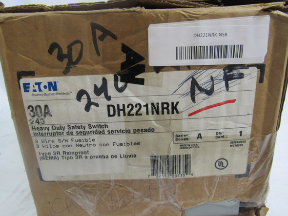 Eaton DH221NRK Heavy Duty Safety Switches DH 2P 30A 240V 50/60Hz 1Ph Fusible w/ Neutral 3Wire EA NEMA 3R