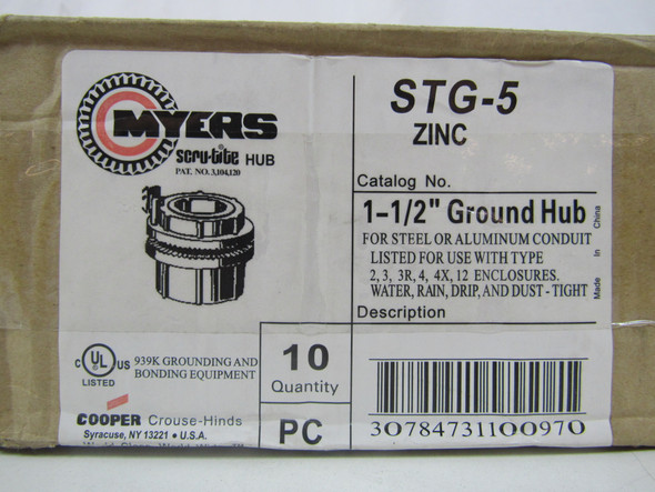 Eaton STG-5 Conduit Hubs Ground Hub EA Zinc