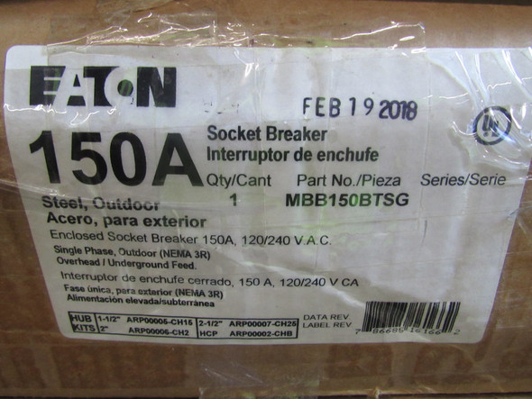 Eaton MBB150BTSG Meter Sockets 150A 120V 50/60Hz 1Ph 4Jaws NEMA Type 3R