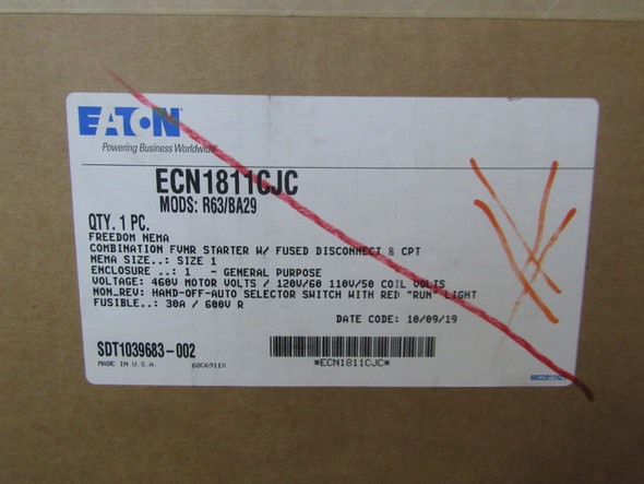 Eaton ECN1811CJC Enclosed Motor Starters Combination Non-Reversing 30A 460V 50/60Hz 3Ph NEMA 1 120V