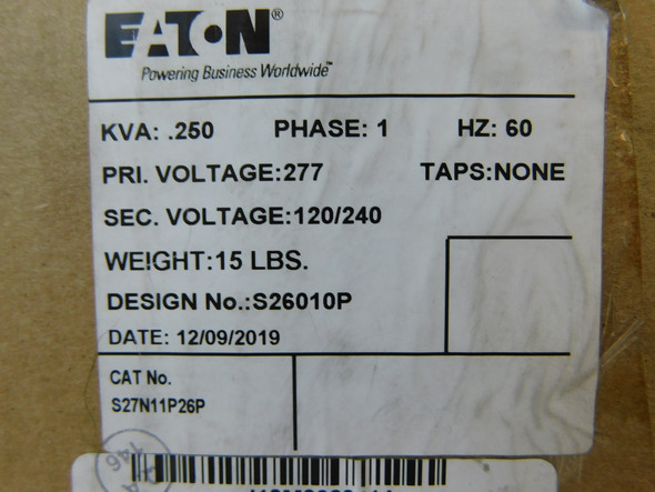Eaton S27N11P26P Other Transformers Encapsulated Transformer 120V 1Ph NEMA Type 3R Secondary Voltage 120/240V 0.25 KVA