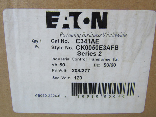 Eaton C341AE Control Transformers Industrial Control 277V 50/60Hz EA Secondary Voltage 120V