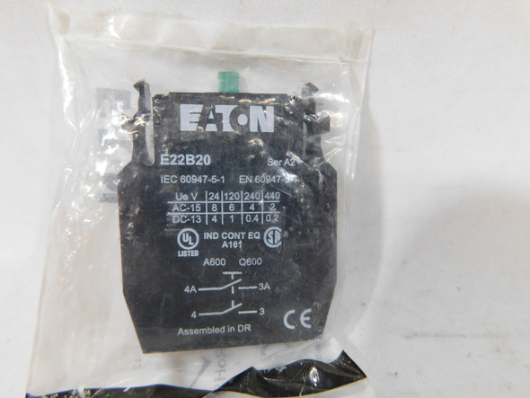 Eaton E22B20 Contact Blocks and Other Accessories Non-metallic Heavy-Duty 2P 10A 2NO EA