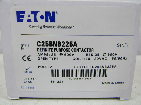 Eaton C25BNB225A Definite Purpose Contactors 2P 25A 120V EA