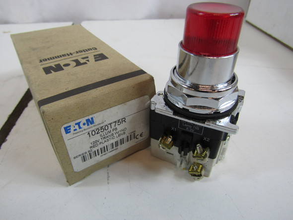 Eaton 10250T75R Pushbuttons Illuminated 120V 1NO Red NEMA 3/3R/4/4X/12/13 Extended Button Watertight/Oiltight