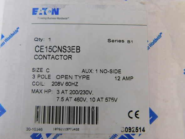 Eaton CE15CNS3EB Other Contactors 3P 12A 208V 60Hz 1NO Side Mounting