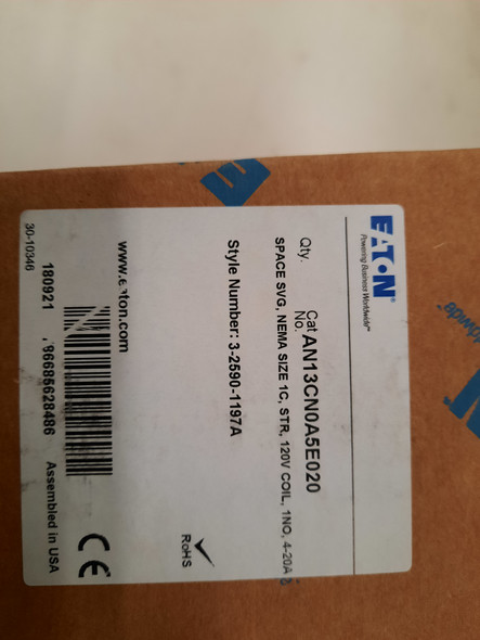 Eaton AN13CN0A5E020 Non-Reversing Starters FVR 4-20A 120V 50/60Hz 1NC EA