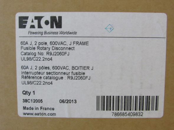 Eaton R9J2060FJ Rotary Switches Open 2P 60A 600V J Frame Fusible Class J fuses