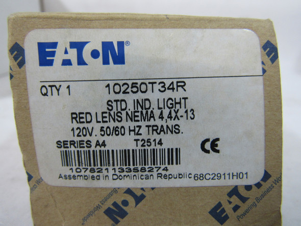 Eaton 10250T34R Pilot Lights Pilot Light 120V Red EA NEMA 3/3R/4/4X/12/13 Watertight/Oiltight