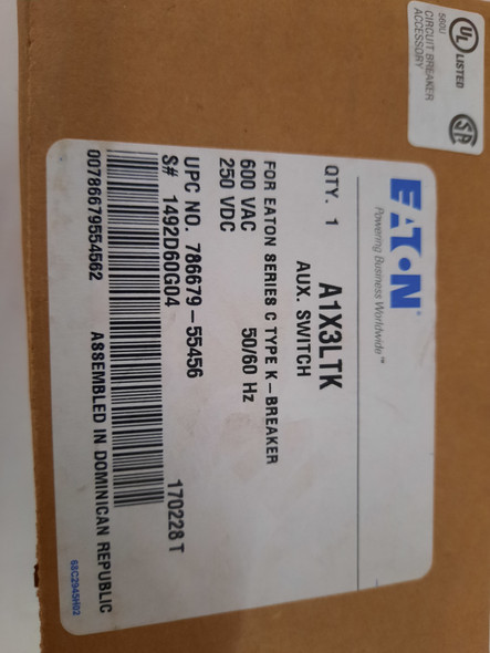 Eaton A1X3LTK Other Sensors and Switches Aux/Alarm Combo 600V 50/60Hz J-K Frame