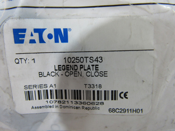 Eaton 10250TS43 Contact Blocks and Other Accessories Legend Plate Black EA Open