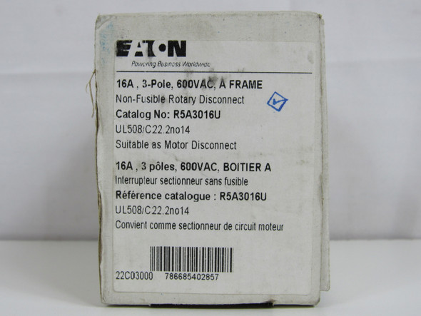 Eaton R5A3016U Disconnect Switches Rotary Disconnect 3P 16A 600V A Frame Non Fusible White