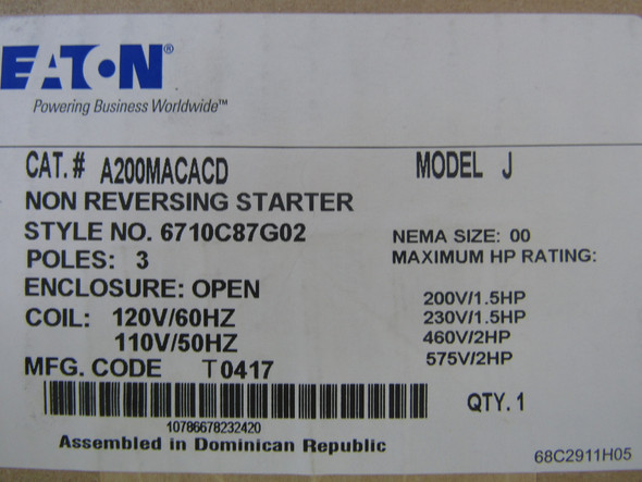 Westinghouse A200MACACD Non-Combination Starter 3P 9A 110/120VAC