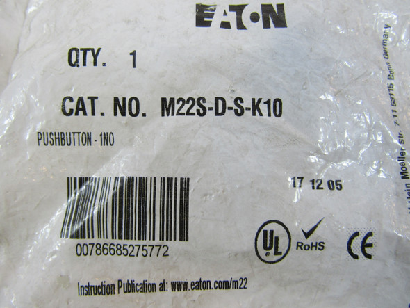 Eaton M22S-D-S-K10 Pushbuttons Non-Illuminated 1NO EA