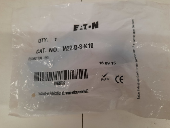 Eaton M22-D-S-K10 Pushbuttons Non-Illuminated 1NO Black EA NEMA 3/3R/4/4X/12/13 Watertight/Oiltight