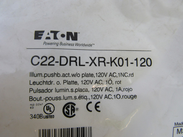 Eaton C22-DRL-XR-K01-120 Pushbuttons LED 120V 1NC EA