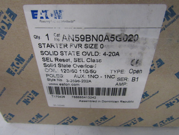 Eaton AN59BN0A5G020 Reversing Starters Open 4-20A 120V 50/60Hz 1NO 1NC NEMA 0