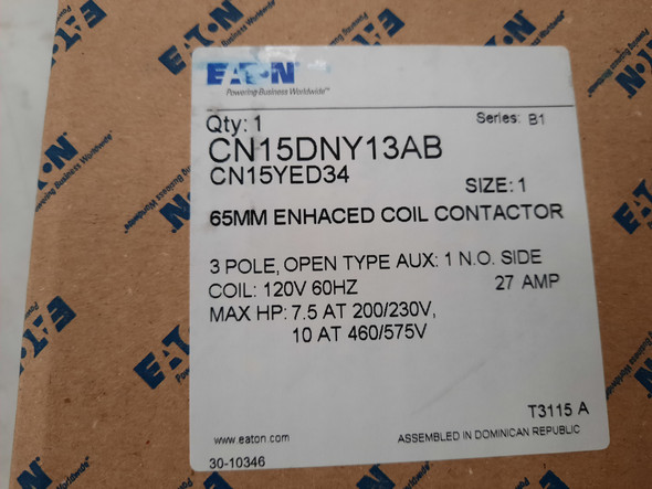 Eaton CN15DNY13AB Other Contactors 3P 27A 120V 600Hz 1NO EA